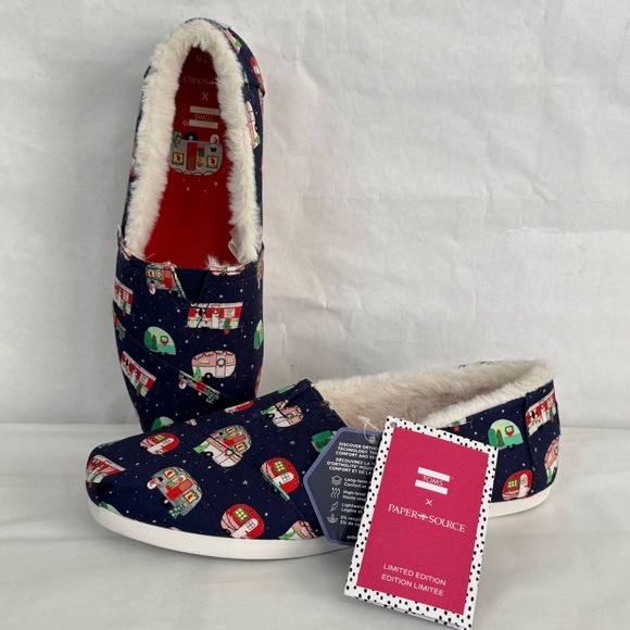 Toms Alpargata Paper Source Holiday Camper Christmas Ortholite Blue Shoes 7.5 - Picture 9 of 15